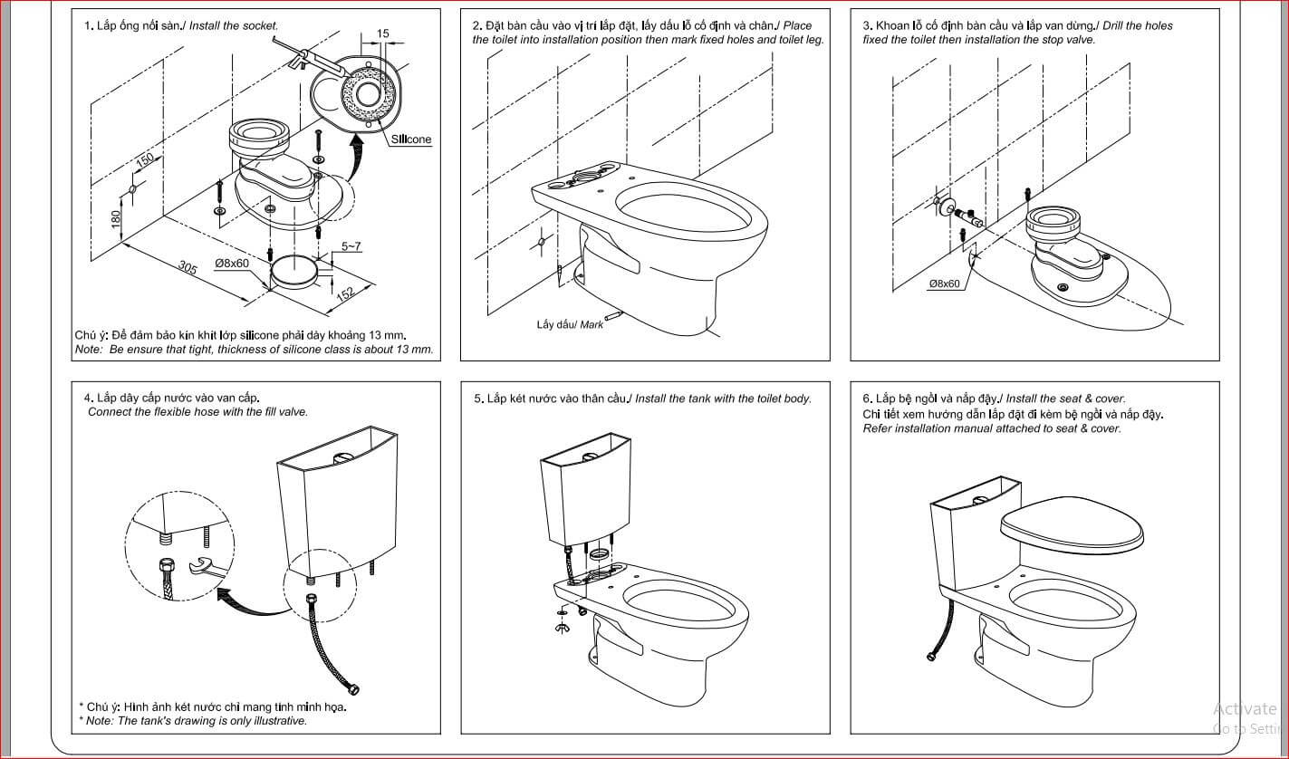 cách lắp bồn cầu toto